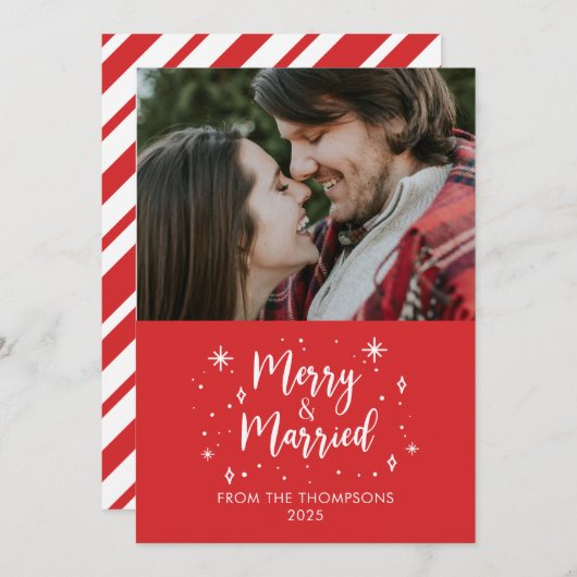 Merry & Married christmas photo card 招待状 (正面/裏面)