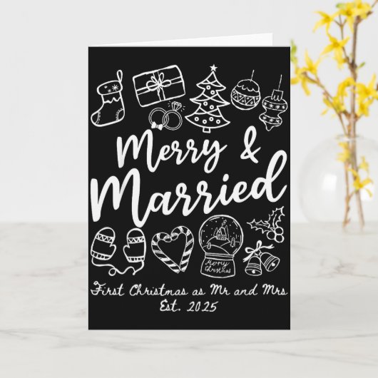 Merry Married First Christmas As Mr And Mrs 2025 N カード (黄色い花)