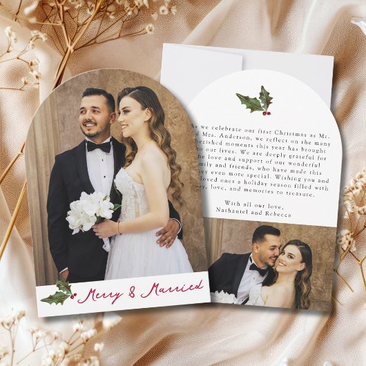 Merry & Married Handwritten 2 Photo Christmas Card 招待状