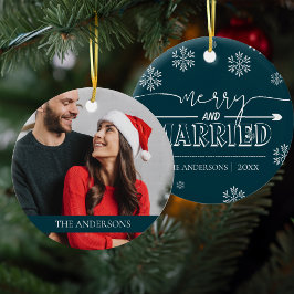Merry & Married Newlywed First Christmas Photo セラミックオーナメント