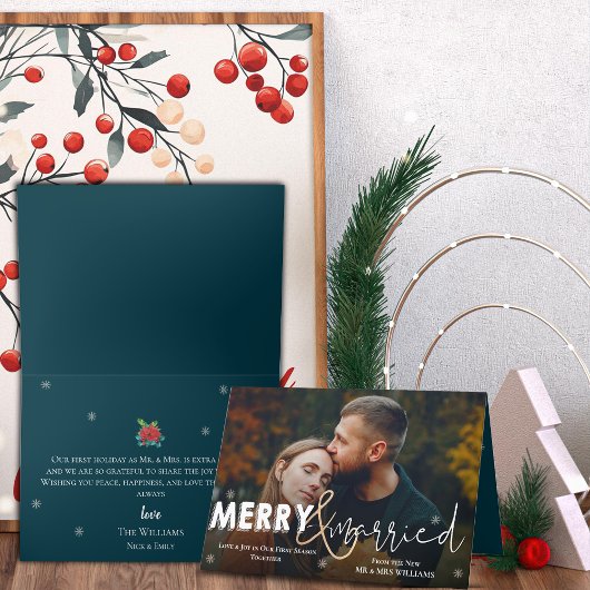 Merry & Married Newlyweds Photo Holiday Card シーズンカード