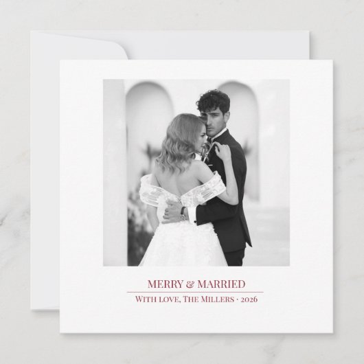 Merry & Married - Personalized Newlywed Christmas  シーズンカード (正面)
