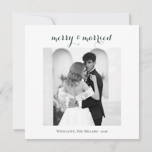 Merry & Married - Personalized Newlywed Christmas  シーズンカード (正面)
