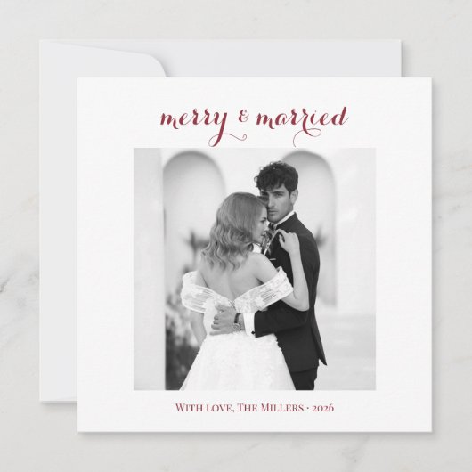 Merry & Married - Personalized Newlywed Christmas  シーズンカード (正面)