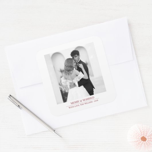Merry & Married - Personalized Newlywed Christmas スクエアシール (封筒)