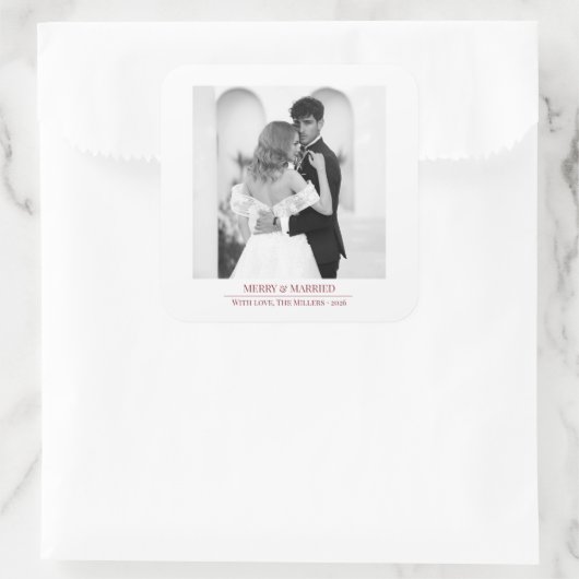 Merry & Married - Personalized Newlywed Christmas スクエアシール (バッグ)