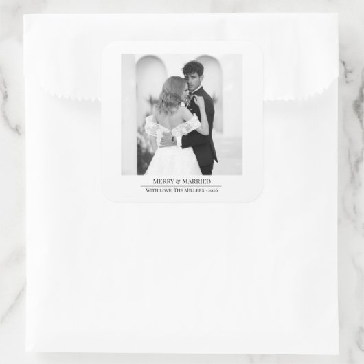 Merry & Married - Personalized Newlywed Christmas スクエアシール (バッグ)