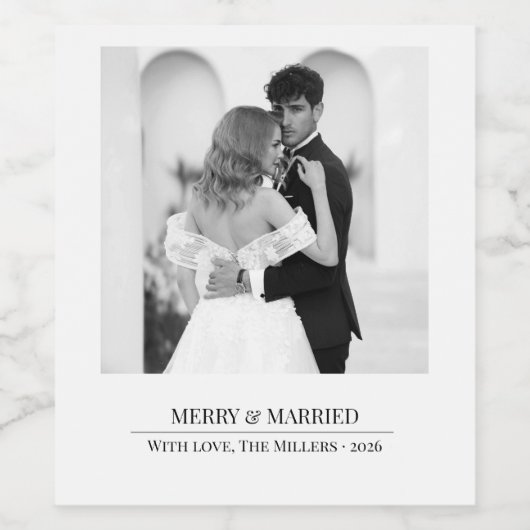 Merry & Married - Personalized Newlywed Christmas ワインラベル (シングルラベル)