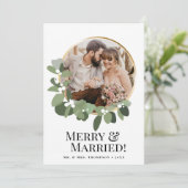 Merry & Married Photo Modern wreath Elegant シーズンカード (スタンド正面)