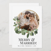 Merry & Married Photo Modern wreath Elegant シーズンカード (正面/裏面)