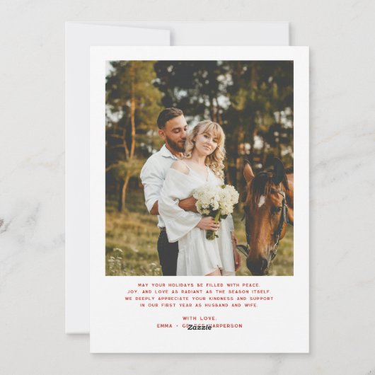 Merry & Married Script Photo Christmas Tartan Bow  シーズンカード (裏面)