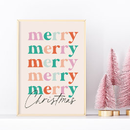 Merry Merry Merry Christmas Colourful Typography ポスター