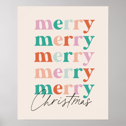 Merry Merry Merry Christmas Colourful Typography ポスター (正面)