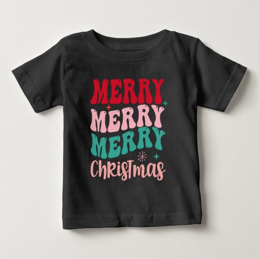 Merry Merry Merry Christmas Retro ベビーTシャツ (正面)