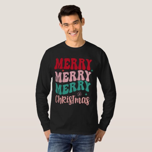 Merry Merry Merry Christmas Retro Tシャツ (正面フル)