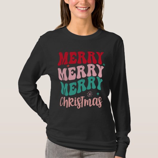 Merry Merry Merry Christmas Retro Tシャツ (正面)