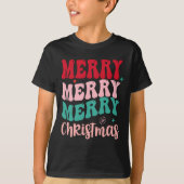 Merry Merry Merry Christmas Retro Tシャツ (正面)