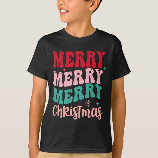 Merry Merry Merry Christmas Retro Tシャツ (正面)