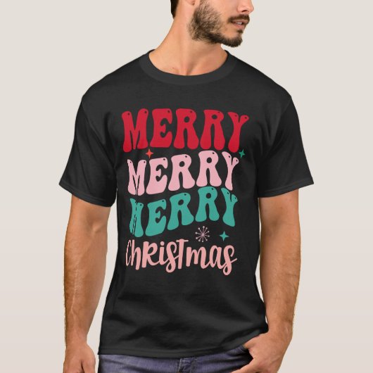 Merry Merry Merry Christmas Retro Tシャツ (正面)