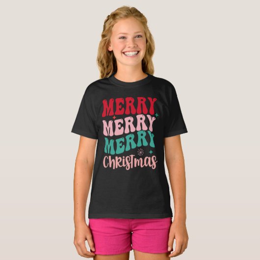 Merry Merry Merry Christmas Retro Tシャツ (正面フル)