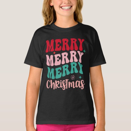 Merry Merry Merry Christmas Retro Tシャツ (正面)