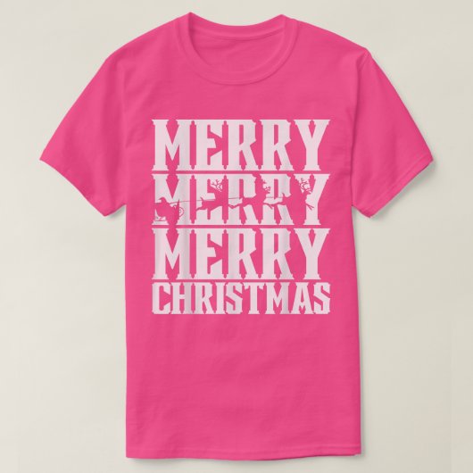 Merry Merry Merry Christmas Santas Sleigh & Flying Tシャツ (デザイン正面)