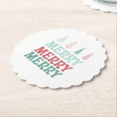 Merry Merry Merry with Pastel Boho Christmas Trees ペーパーコースター (アングル)