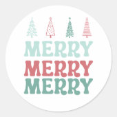 Merry Merry Merry with Pastel Boho Christmas Trees ラウンドシール (正面)