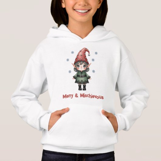 Merry & Mischievous Elf Kids Hoodie (正面)