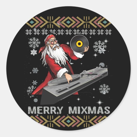 Merry Mixmas Funny Christmas Dj Music Party ラウンドシール (正面)