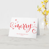 MERRY MODERN お祭り気分を盛り上げる カリグラフィーが輝く赤 カード (黄色い花)