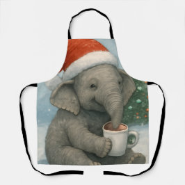 Merry Moments with a Cocoa-Loving Elephant Holiday エプロン