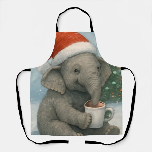 Merry Moments with a Cocoa-Loving Elephant Holiday エプロン (正面)