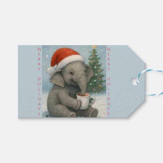 Merry Moments with a Cocoa-Loving Elephant Holiday ギフトタグ (正面(横))