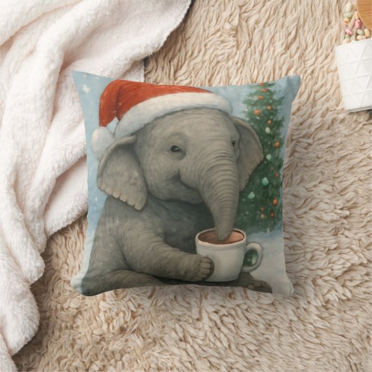Merry Moments with a Cocoa-Loving Elephant Holiday クッション (ブランケット)