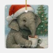 Merry Moments with a Cocoa-Loving Elephant Holiday セラミックオーナメント (裏面)