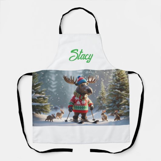Merry Moose and Friends Christmas Personalized     エプロン (正面)