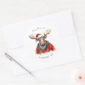 Merry Moose-mas Personalized Watercolor Christmas ラウンドシール (封筒)