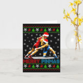 Merry Nmas Ugly Christmas Santa Claus Wrestling Bo カード (黄色い花)