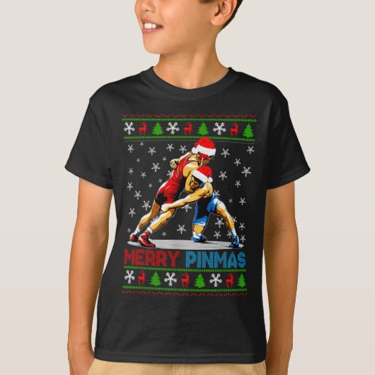 Merry Nmas Ugly Christmas Santa Claus Wrestling Bo Tシャツ (正面)