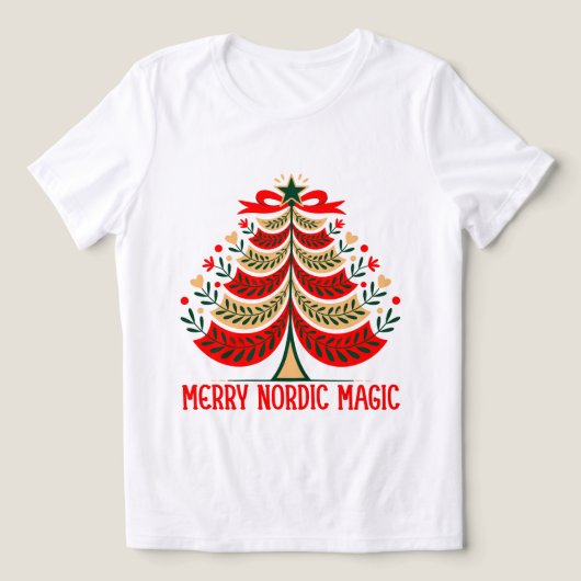 Merry Nordic Magic Folk Art Christmas Tree トライブレンドＴシャツ (デザイン正面)
