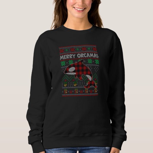 Merry Orcamas Christmas Sweater Orca Killer Whale  スウェットシャツ (正面)