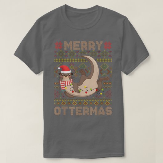 Merry Ottermas Christmas Santa Otter Ugly Sweater Tシャツ (デザイン正面)