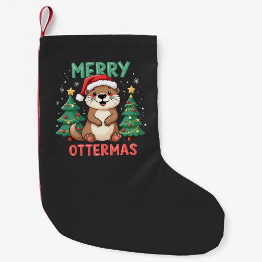Merry Ottermas Funny Otter Animal Christmas Lovers スモールクリスマスストッキング (正面)