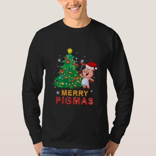 Merry Pigmas Christmas Pig Lovers Christmas Tree Tシャツ (正面)