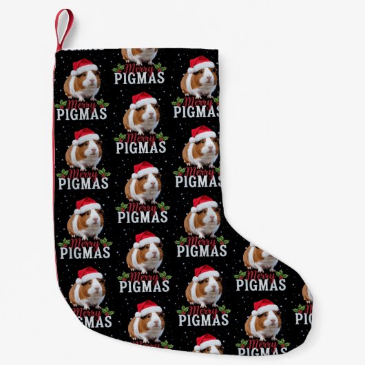 Merry Pigmas Funny Guinea Pig Christmas Santa Xmas スモールクリスマスストッキング (正面)