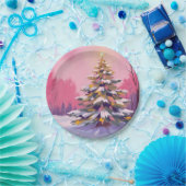 Merry Pink Christmas | Watercolor Holiday ペーパープレート (パーティー)