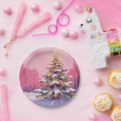 Merry Pink Christmas | Watercolor Holiday ペーパープレート (パーティー)