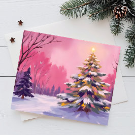 Merry Pink Christmas | Watercolor Holiday Postcard シーズンポストカード