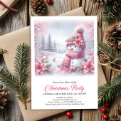 Merry Pink Snowman Editable Christmas Kids Invite  招待状